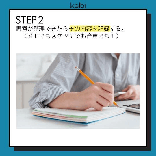 思考が整理できたらその内容を記録する。（メモでもスケッチでも音声でも！）